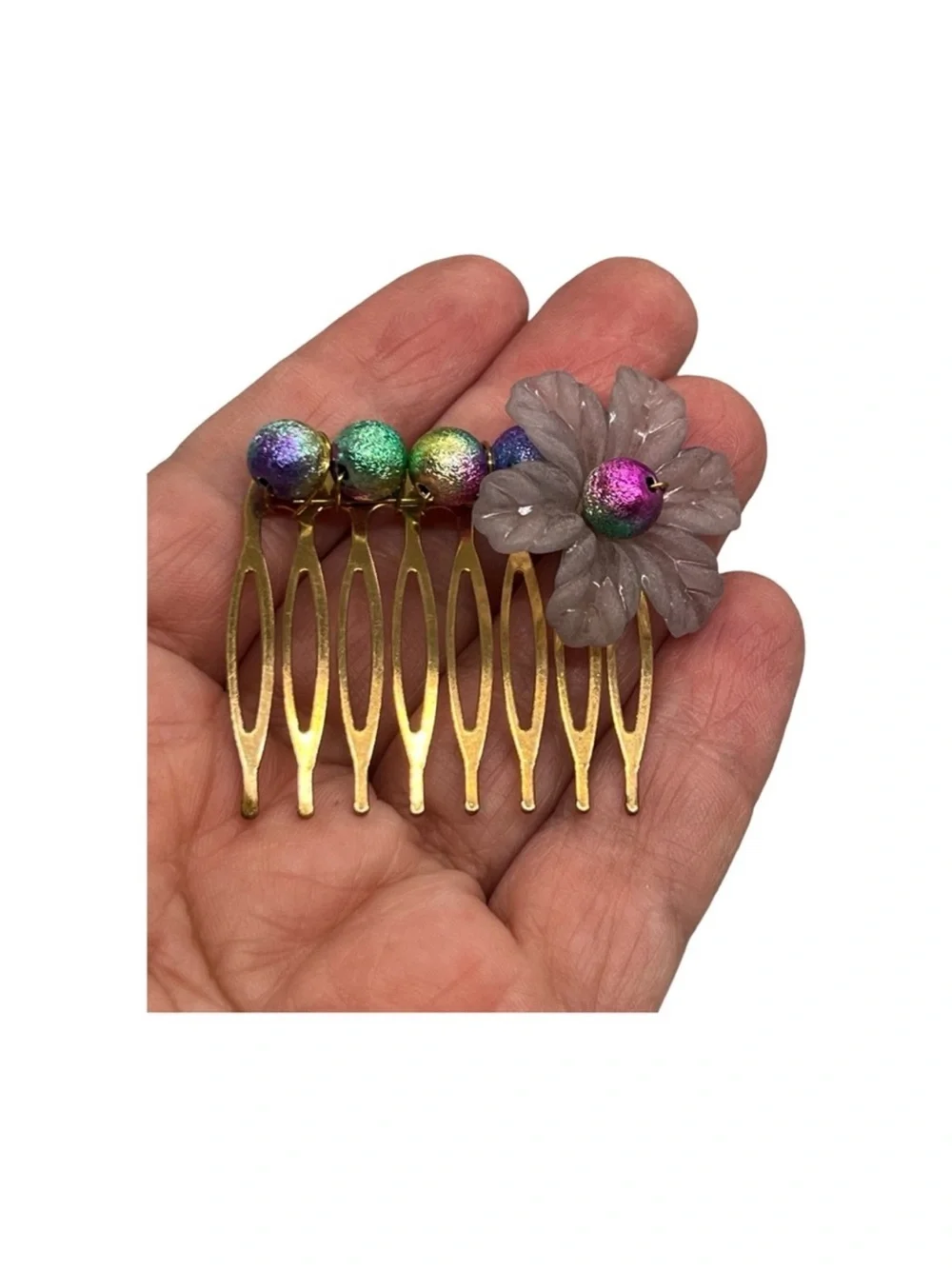Gold Floral Hair Comb with Multicolor Beads FINAL PRICE DROP
